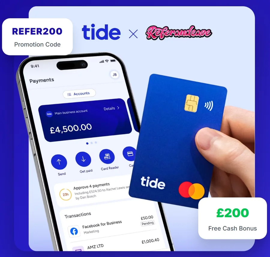 REFER200 Tide referral code — up to £200 cashback on a new Tide business account